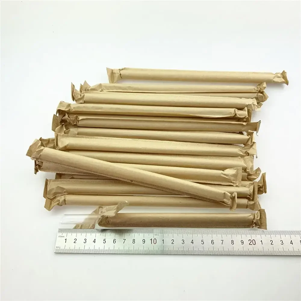 使い捨て透明クラフト紙,個別包装,大きな厚いストロー,50個