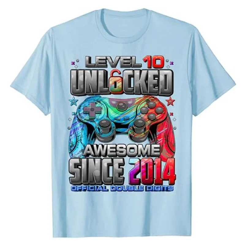 Level 10 Unlocked Awesome Since 2014 10th Birthday Gaming T-Shirt Video Gamer 10 Year Old Funny Bday Boy Ten Son Nephew Tee Gift