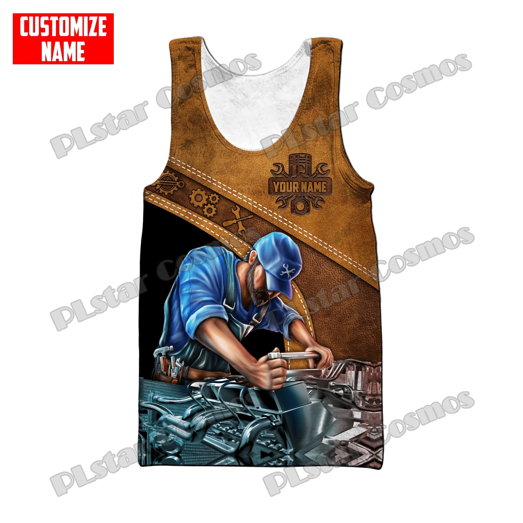 PLstar Cosmos Customized Name Mechanic Metal Pattern 3D Printed Men's Fashion Vest Summer Unisex Harajuku Casual Tank tops BXD41