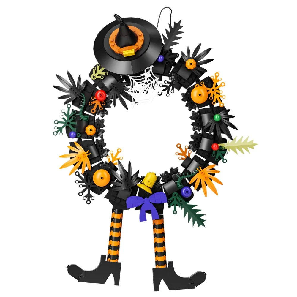 MOC Halloween Wreath Model Building Blocks Holiday Event Party Decoration Ornaments Garland Assembled Bricks Toys Holiday Gifts