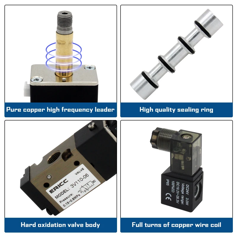 3V110-06-NC Normally Closed Manifold Stations DC 12v 24v AC 110v 220v with Silencer Fitting 3 port 2 position solenoid valve