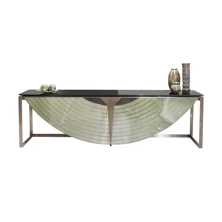 

Italian light luxury marble bar table, entrance door against the wall, solid wood entrance, stainless steel end view table