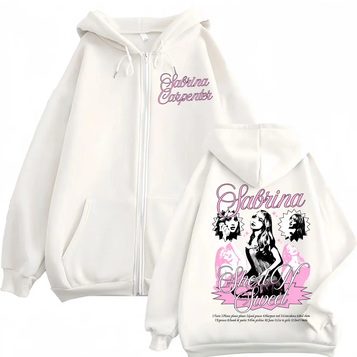 Moletom com Zíper Estampado Singer Sabrina Carpenter, Jaqueta Vintage com Zíper, Blusão Casual Unissex de Lã Solto