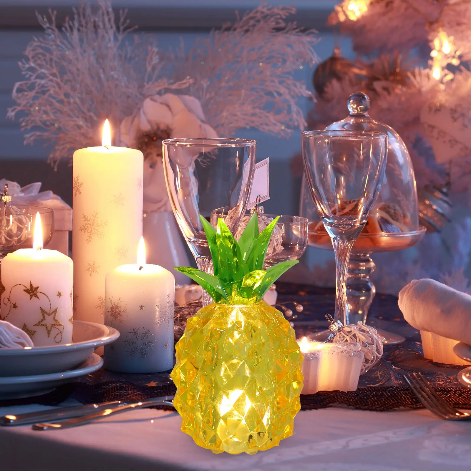 

LED Pineapple Lamp Acrylic Desktop Night Light Decor for Indoor Outdoor Use Battery Powered Vibrant Pineapple
