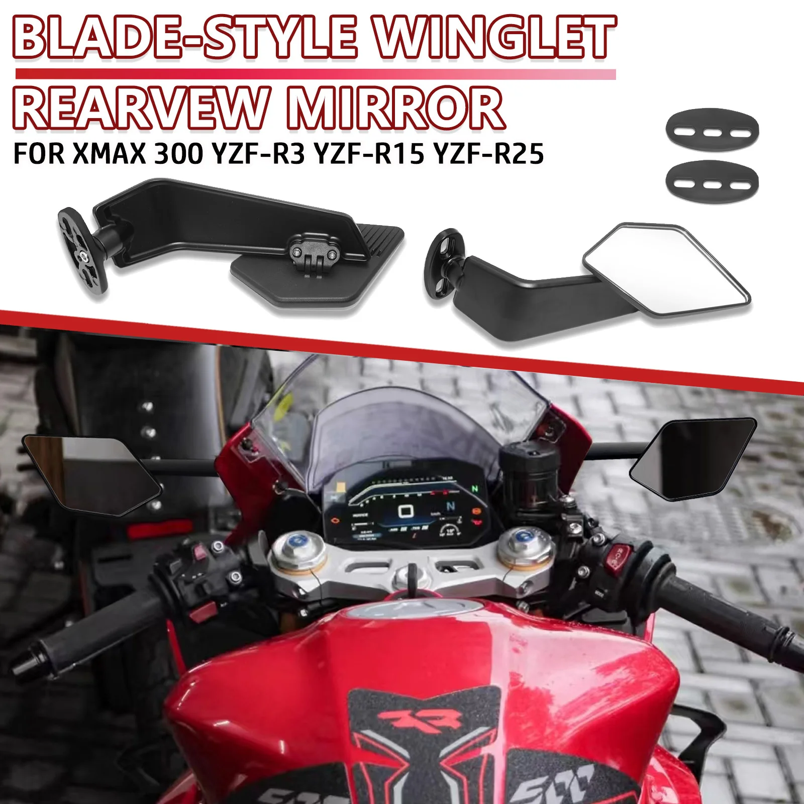 バックミラーステルススポーツウィングレットミラーキット調整可能なブレードバックミラーヤマハ-xmax-300-yzf-r3-yzf-r15-yzf-r25
