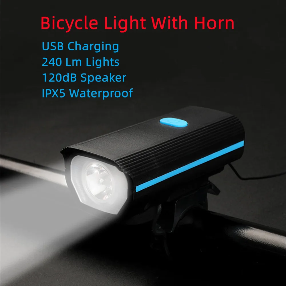 

Bicycle Light With Horn 120dB Bike Headlight Flashlight Handlebar USB Rechargeable MTB Road Cycling Lamp Waterproof Accessories