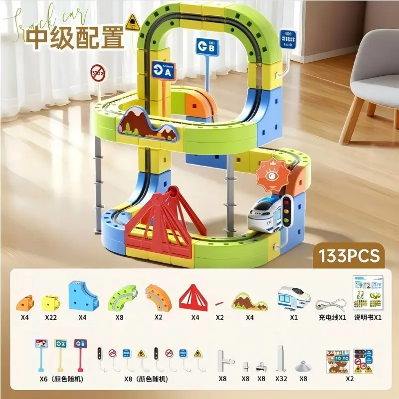 Train de piste magique USB Rechargeable 3D, rails cubiques orbétiques stéréoscopiques, jouets éducatifs STEM, cadeau d'anniversaire pour enfant