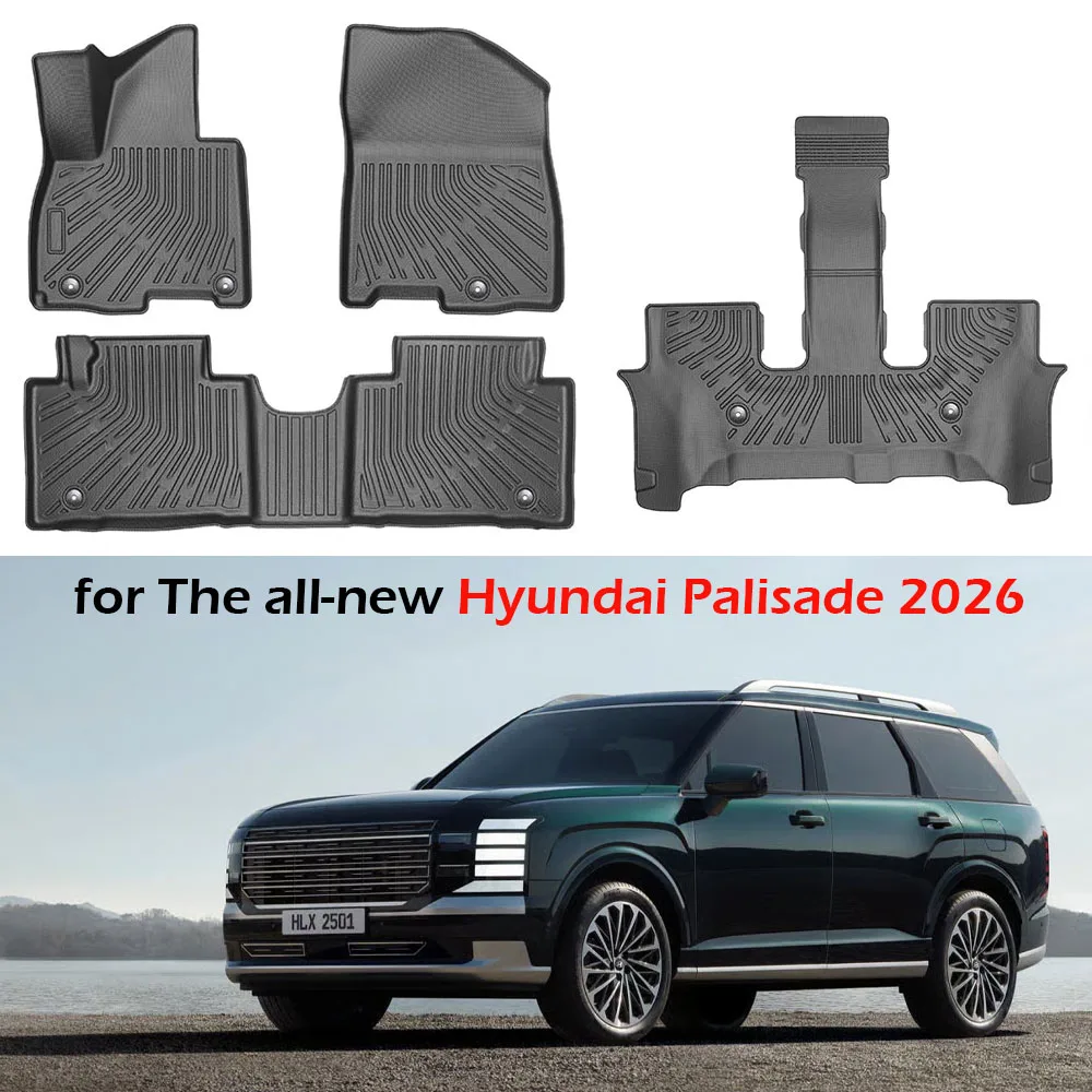All Weather TPE Floor Mats for Hyundai Palisade 2026 7/9 Seater Hybrid Fuel Trunk Mat Cargo Liner with Seat Backrest Protector