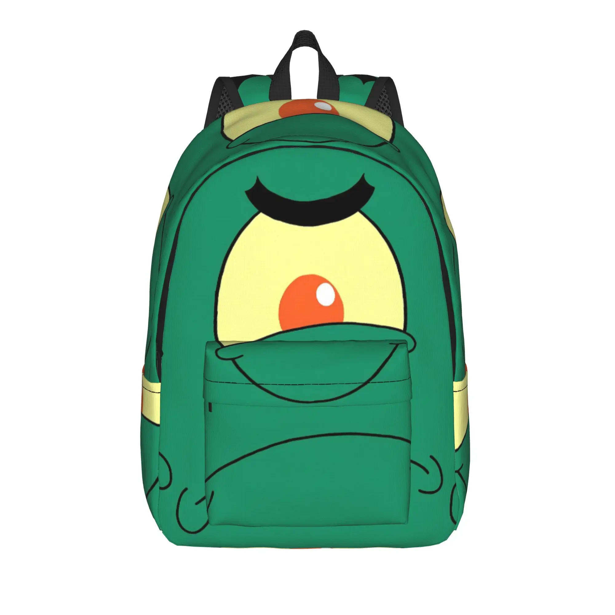 S-SpongeBobed Solid Green Plankton Closeup Backpack Sport Backpacks Student Unisex School Bags High Quality Lightweight Rucksack