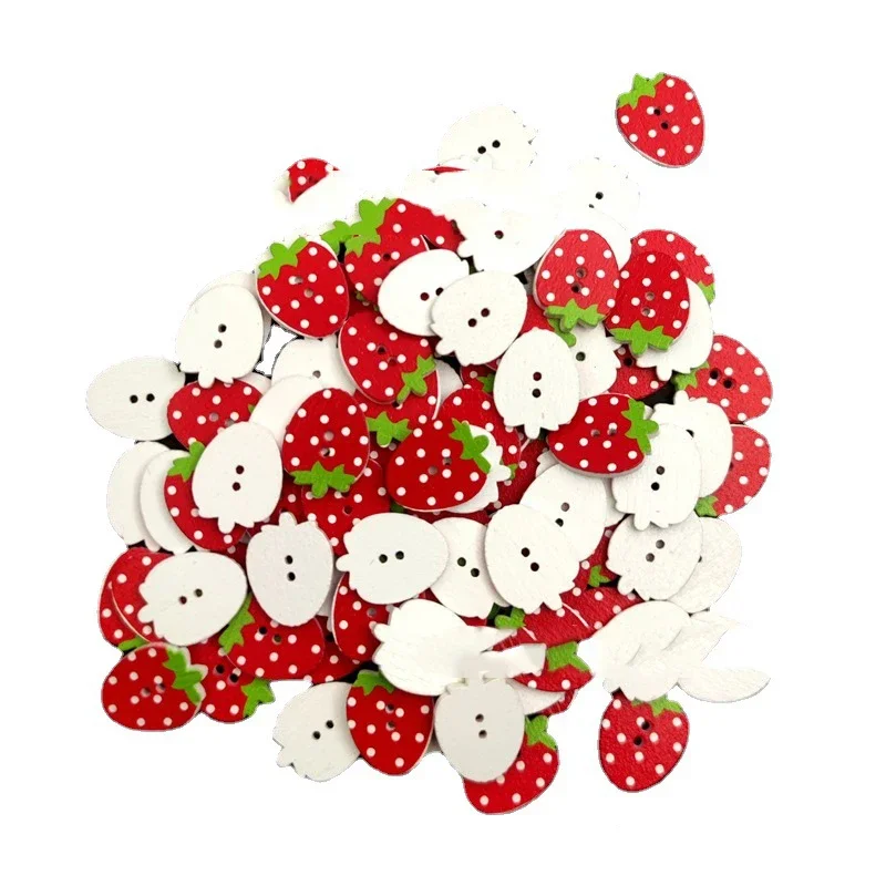 50PCS 22MM Wooden Buttons 2 Holes Handmade DIY Clothing Accessories Red Pink Strawberry Shaped Sewing Buttons for Kids Clothes