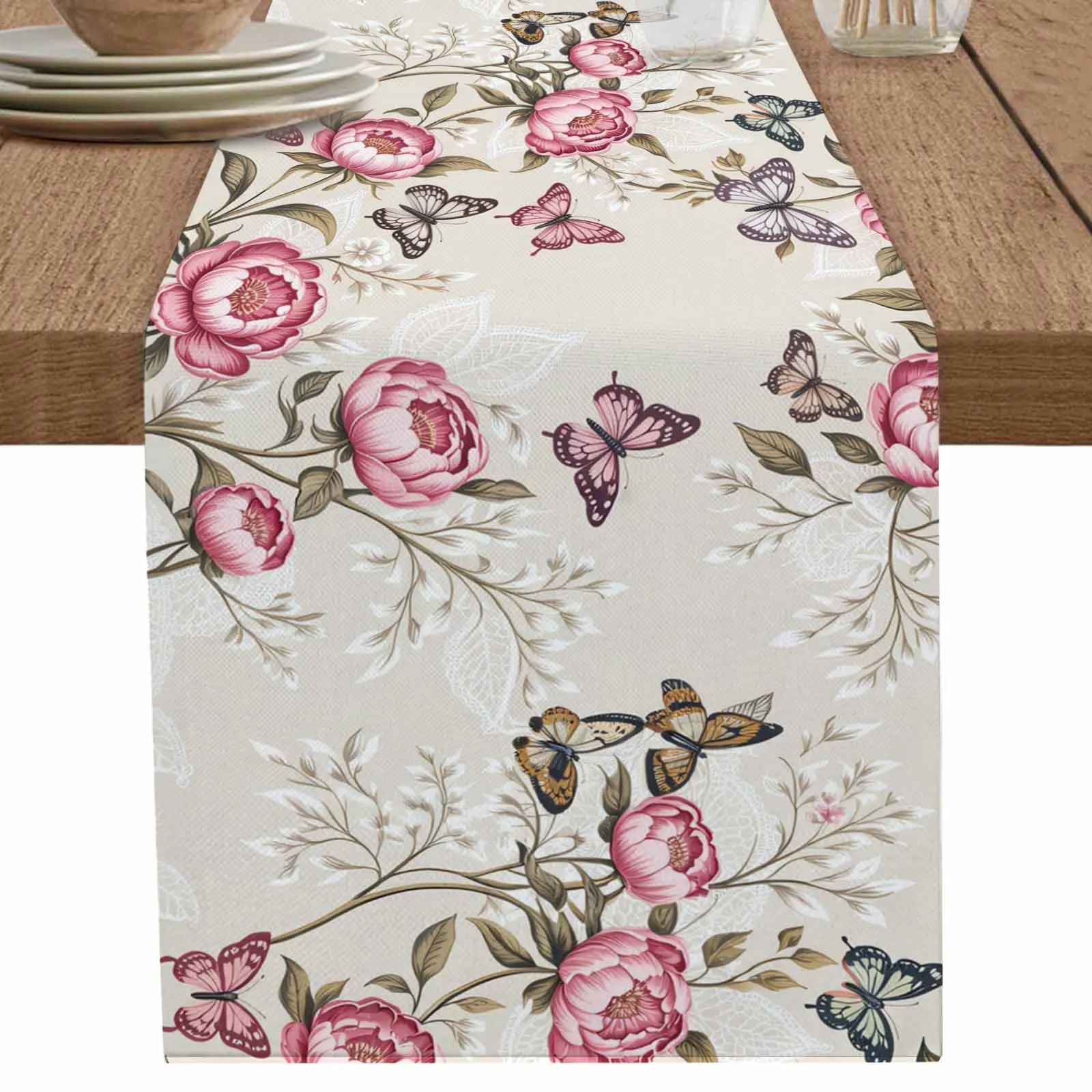 

Table Runner Vintage Rose Butterfly Flower Plant Home Coffee Tablecloth Kitchen Decorative Outdoor Indoor Party Table Decor