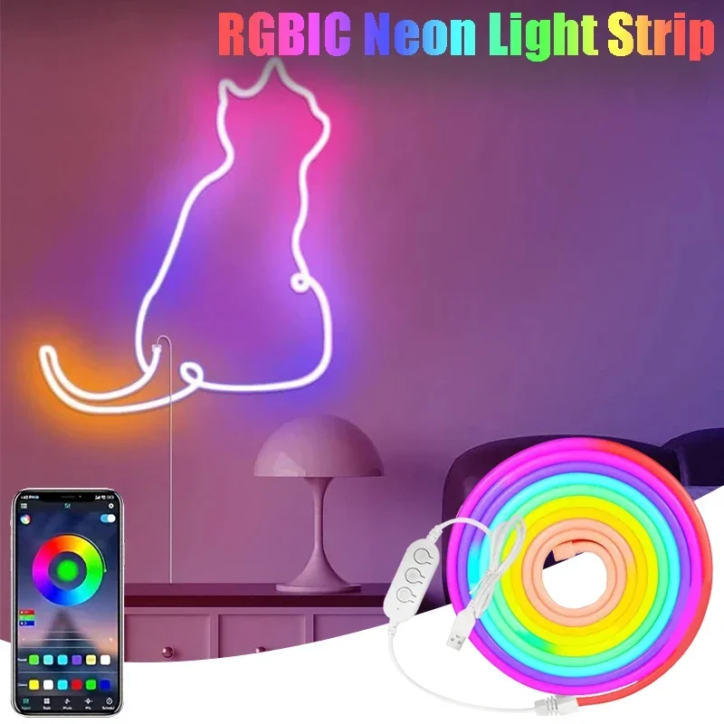 LED Neon Light Strip DIY Shape RGBIC Strip Light Sound Pickup Light Strip Bluetooth APP Control Decorations for Holiday