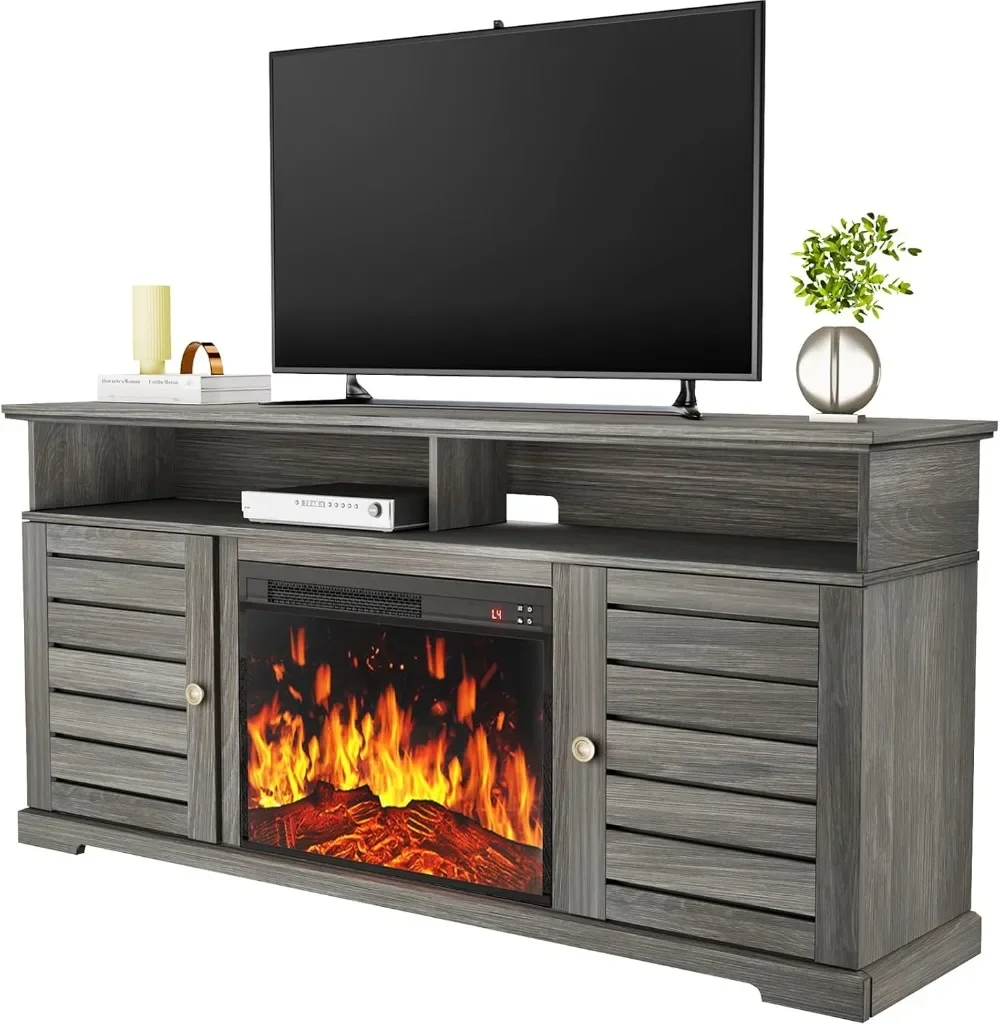 Fireplace TV Stand, Electric Fireplace TV Stand for TVs Up to 70 Inch, Farmhouse Entertainment Center with 23