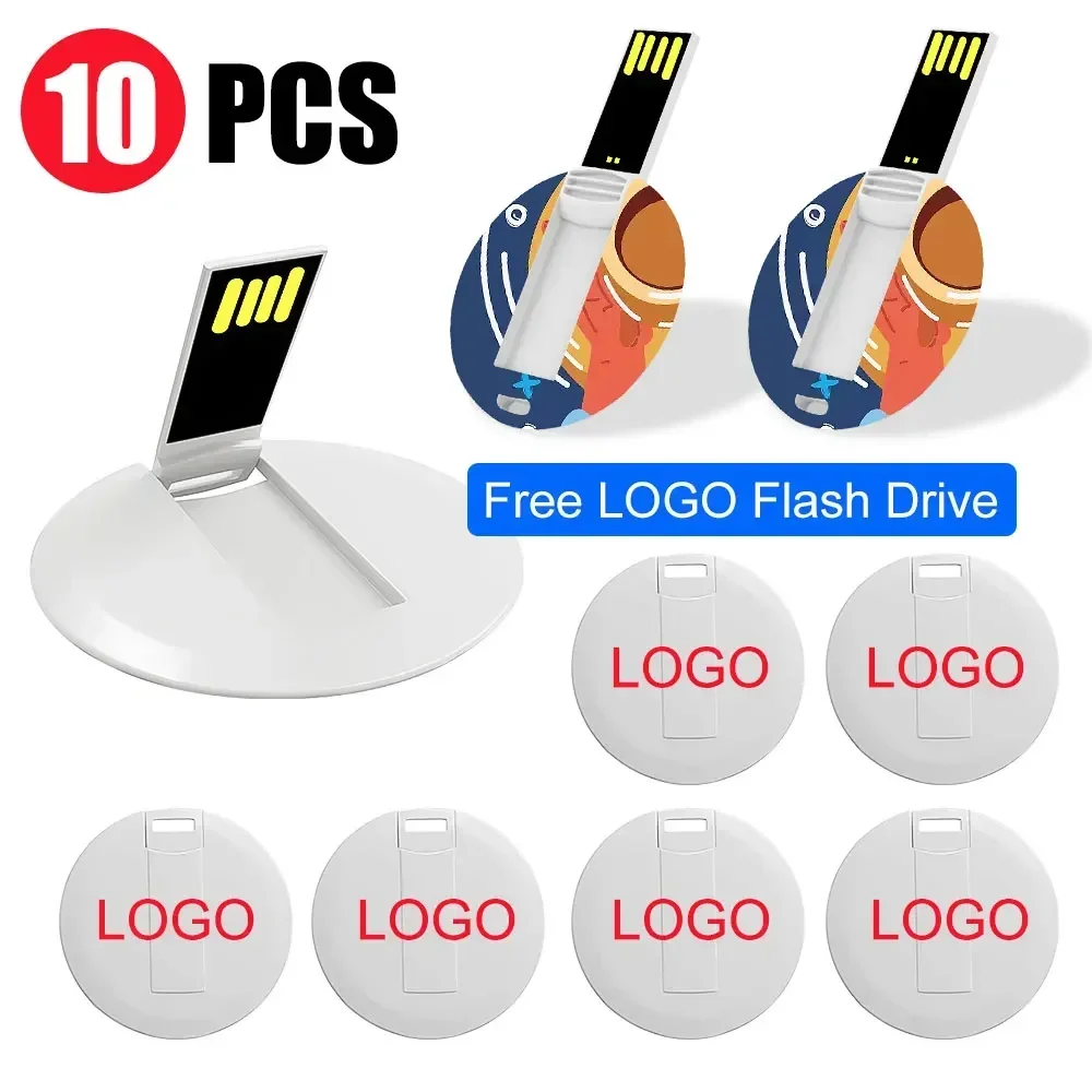 10PCS/LOT USB Business Card Flash Drive 8gb 16gb Coin Mini Round Shaped USB Flash Drive with Logo Printing For Company Gifts