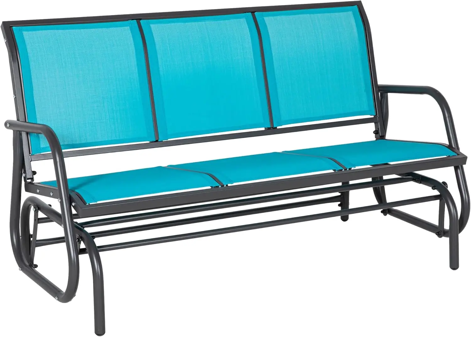 

3-Person Patio Glider Bench, Outdoor Porch Glider Swing with 3 Seats, Breathable Mesh Fabric, Metal Frame, Blue