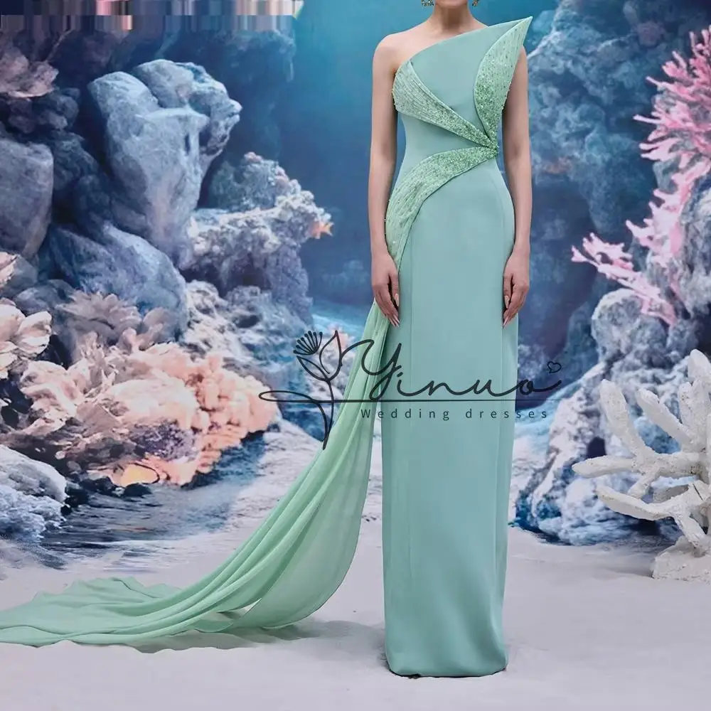 

Customized Women's Straight Evening Dresses Floor-length Strapless Sleeveless Prom Dresses Fashion Crystal Simple Draped