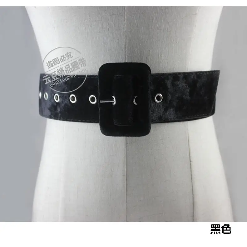 New Design 90cm Luxury Fashion Brown Coffee 7cm Width Belt Suede Velvet Cloth Wide Women Coat Korean Waist Black