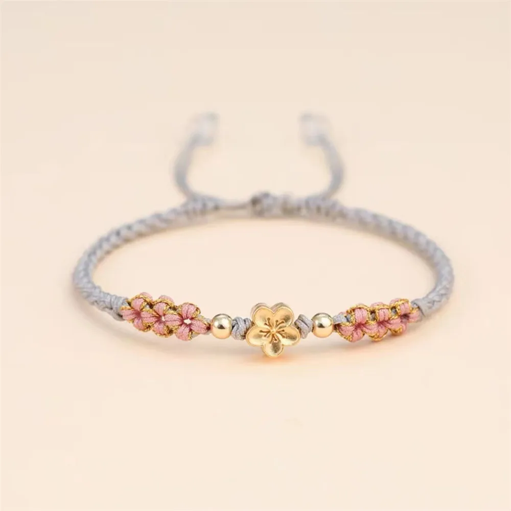 Chinese Style Hand-woven Adjustable Rope Bracelet Small Exquisite Peach Blossom Natural Stone Romantic Women Charm Fine Jewelry