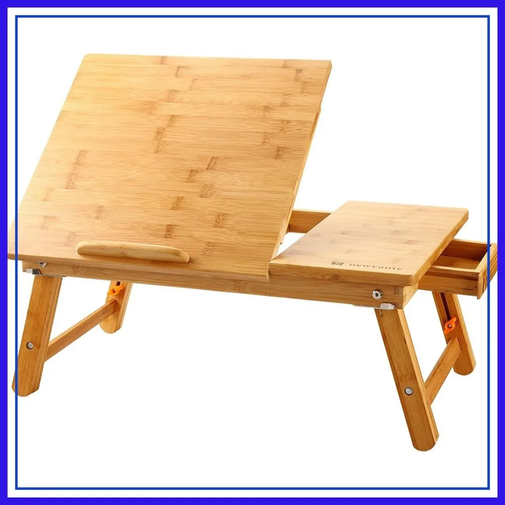 

Adjustable Laptop Desk Bed Tray with Tilting Drawer, Foldable Bamboo