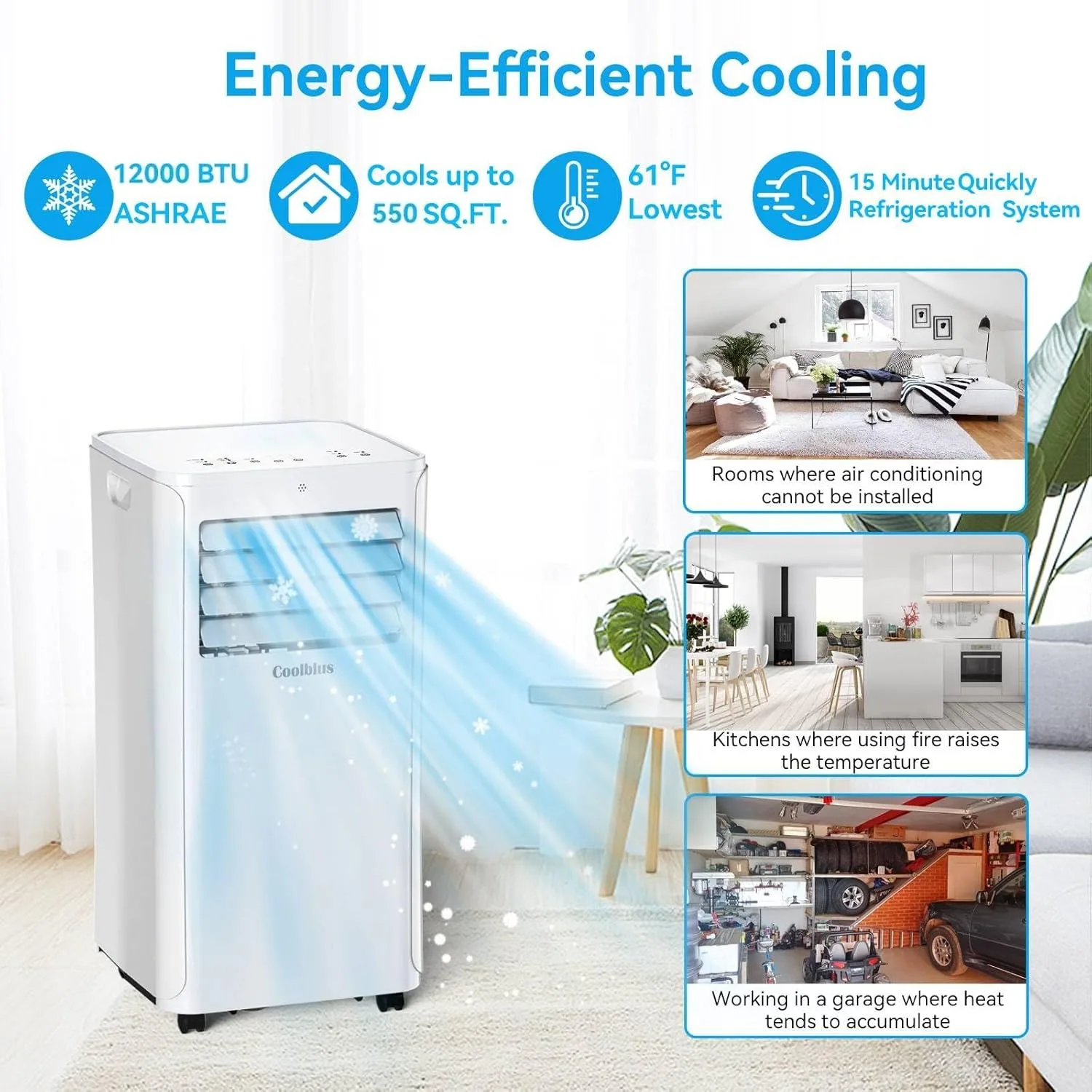 12000 BTU Portable Air Conditioners Cool Up to 550 Sq.Ft,3-in-1 AC Unit w/ Remote Control/Installation Kits & Screwdriver