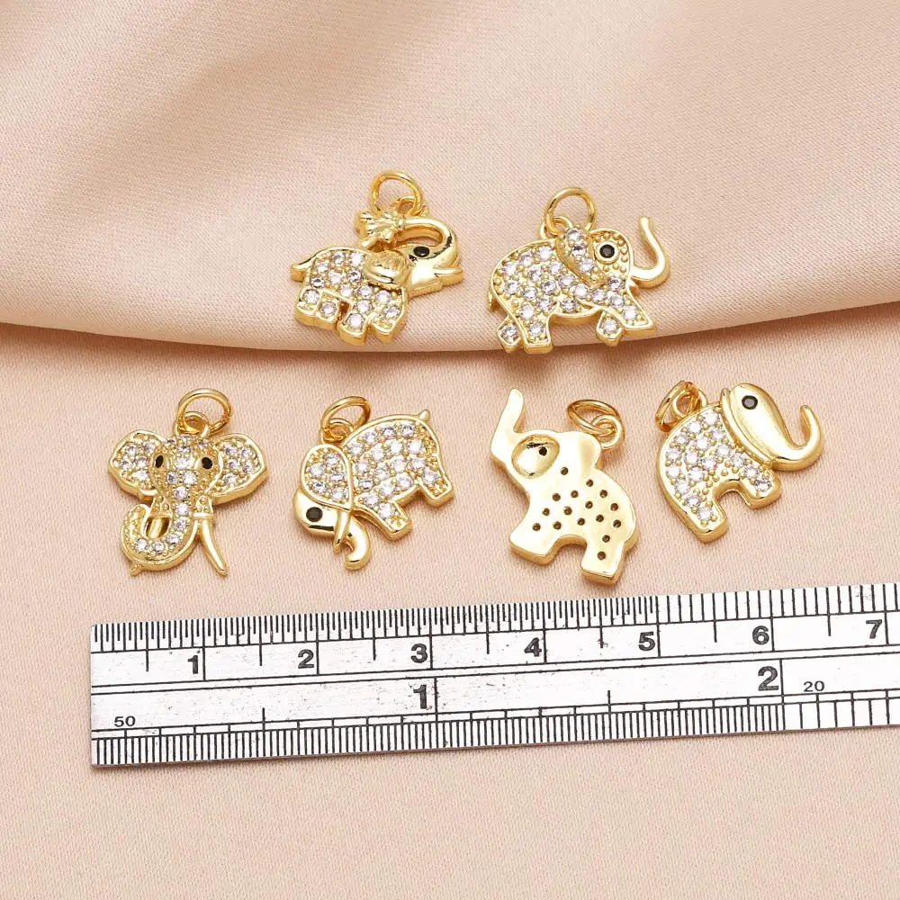 OCESRIO White Crystal Lucky Elephant Charms for Bracelet Copper Gold Plated Animals Handmade dijes para bisutería chma313