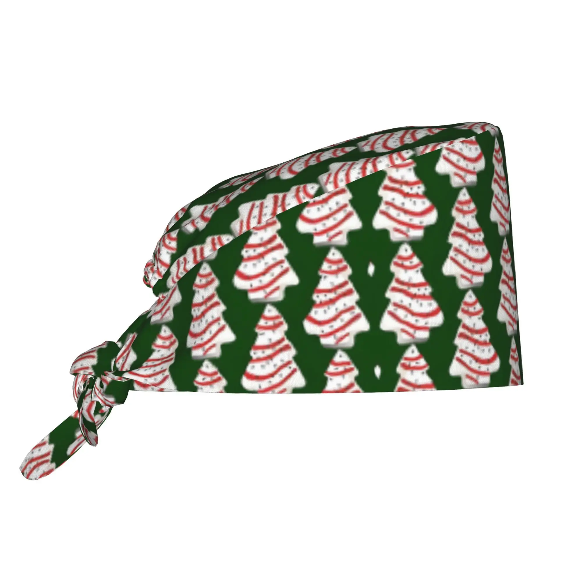 Adjustable Christmas Tree Cake Work Cap - Lightweight, Dust-Proof, Lace-Up Design with Festive Red & White Striped Pattern, Perf