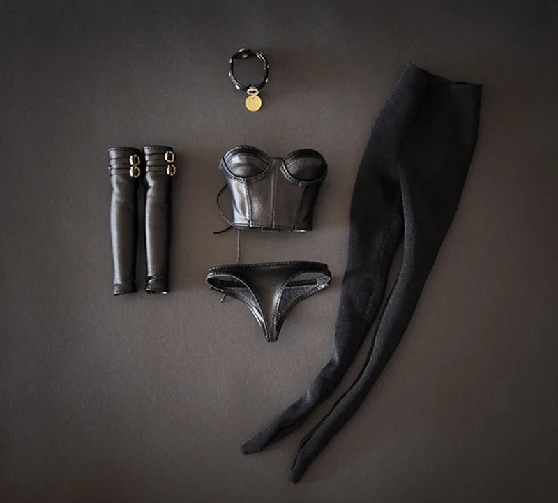 Sujetador de cuero de soldado gótico para mujer, medias largas transparentes, anillo de cuello Sexy, tubo de pecho envuelto, modelo de figura de acción de 12 ", 1/6