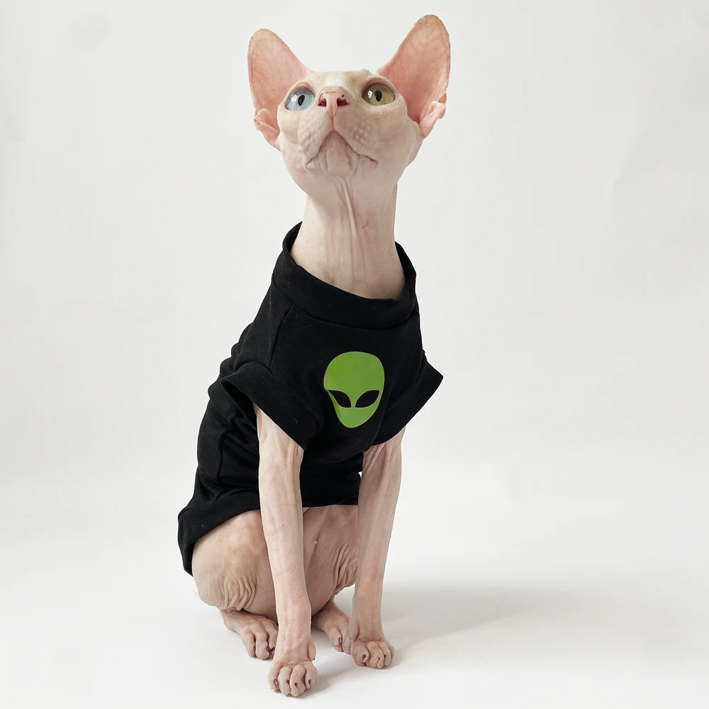 Cat Clothes for Sphynx Fashion Black Cotton Coat for Cat Striped Winter T-shirt For Devon Rex Soft cotton T-shirt Cat costume