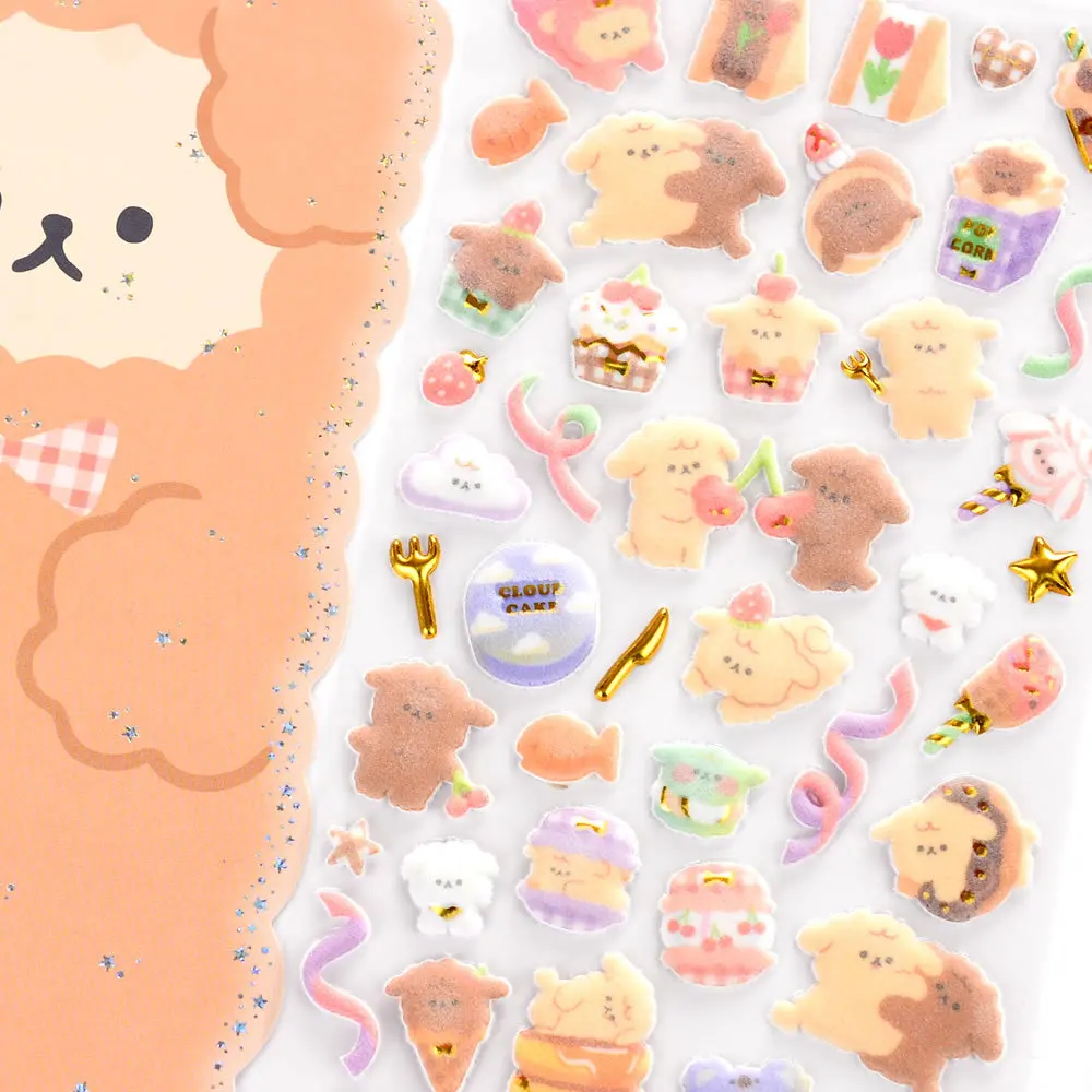 Kawaii Fluffy Little Rabbit Bear 3D Gilding Stickers Scrapbooking Diy Journal Stationery Sticker Deco Art Supplies Cute Gift