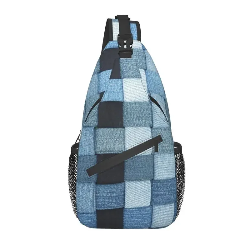 Woven Denim Texture Print Crossbody Sling Backpack Men Custom Jeans Pattern Shoulder Chest Bag for Traveling Daypack