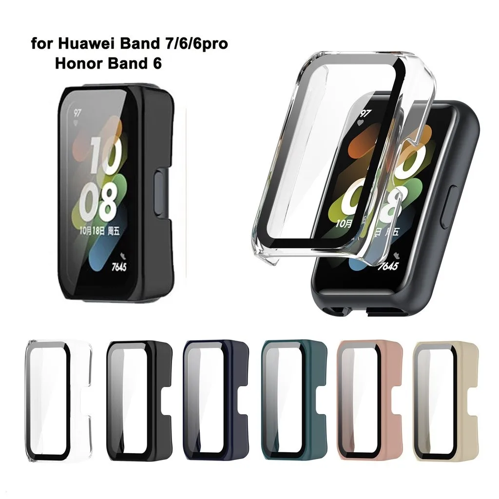 Ultra Thin Hard PC Case Tempered Glass Screen Protector Protective Cover For Huawei band 7 6 Pro NFC Honor Band 6