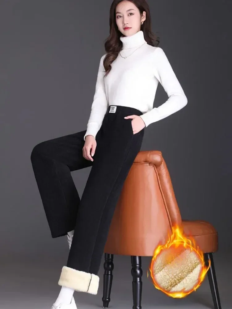 Warm Winter Straight Pants Women's Snow Plush Fleecing Thermal Strench Lady OL Slim Trousers Femail Thick Clothing Leggings image 6