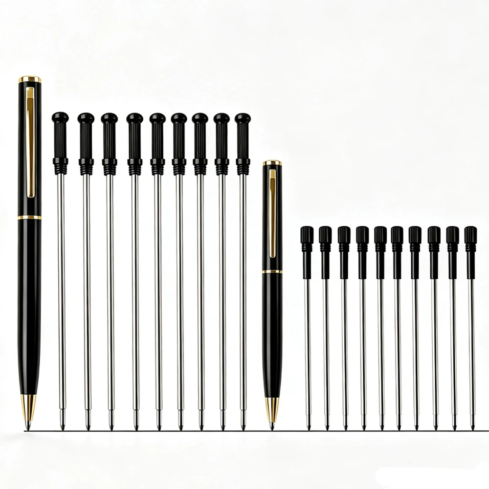 Metal Twist Ballpoint Pen Set, 1 Long Pen & 1 Short Pen with 20 Refills (10 Long +10 Short) Ballpen Daily Writing Signing Set