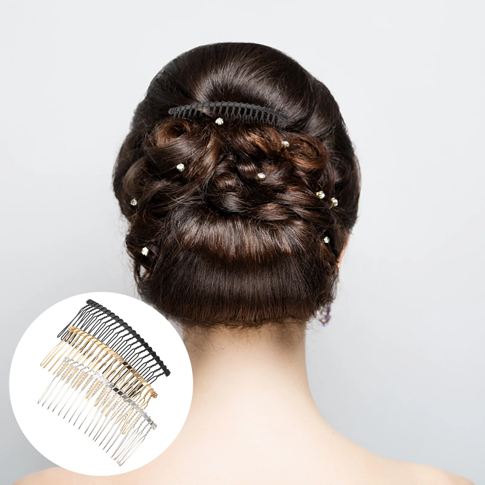 

12pcs Metal Hair Side Combs 20-Teeth Smooth Design Matte Black Gold Silver Durable Travel Styling Comb For Women Wedding Chignon
