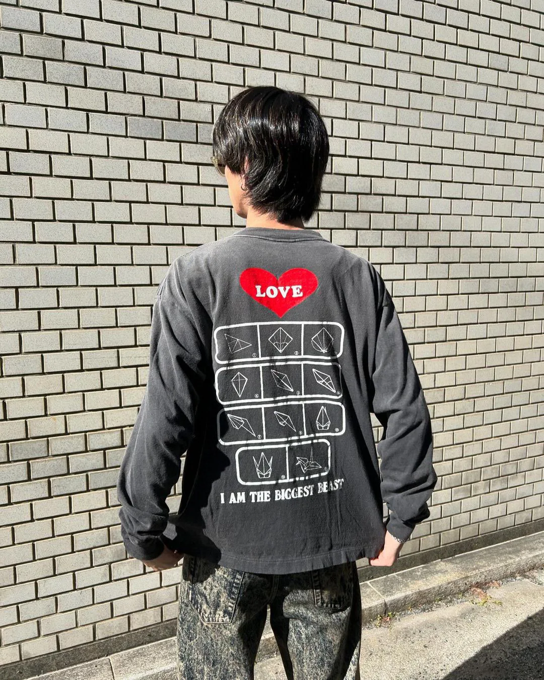 Saint Michael 25ss designer New best-selling high-quality heart-shaped origami crane printed long sleeves