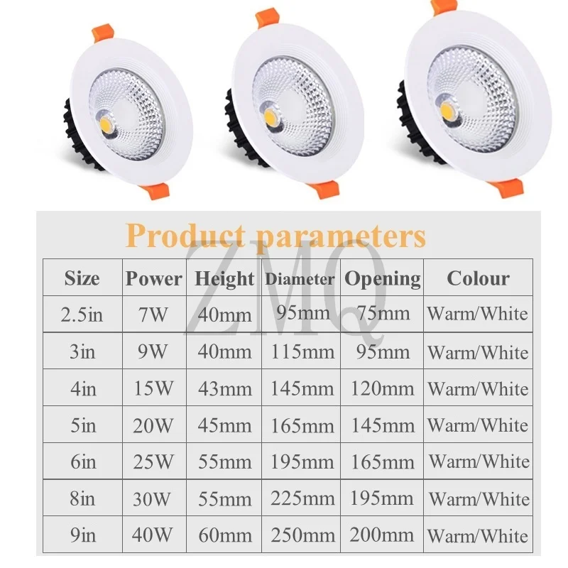 LED السقف النازل COB الأضواء 7 واط 9 واط 15 واط 20 واط 25 واط 30 واط 40 واط متجر الملابس الهندسة جزءا لا يتجزأ من الصورة التجارية