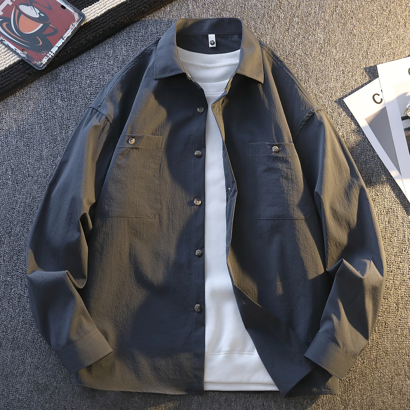 2026 spring New arrival Men's Fashion Casual Long Sleeve Shirt autumn Men High Quality Large Size solid color Shirts M-3XL