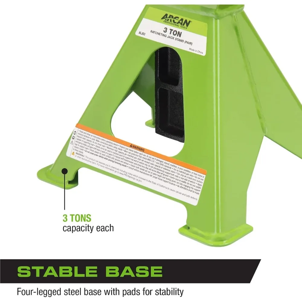 3-Ton Steel Jack Stands with Secure Locking, Wide Base for Stability, 11-5/8" to 17.5" Range