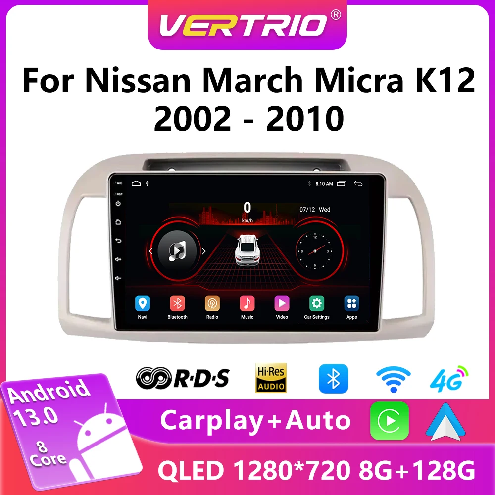 

9" Android 12 For Nissan March Micra K12 2002 - 2010 Multimedia Car Radio Stereo WIFI 4G Carplay Android Auto Navigation GPS BT