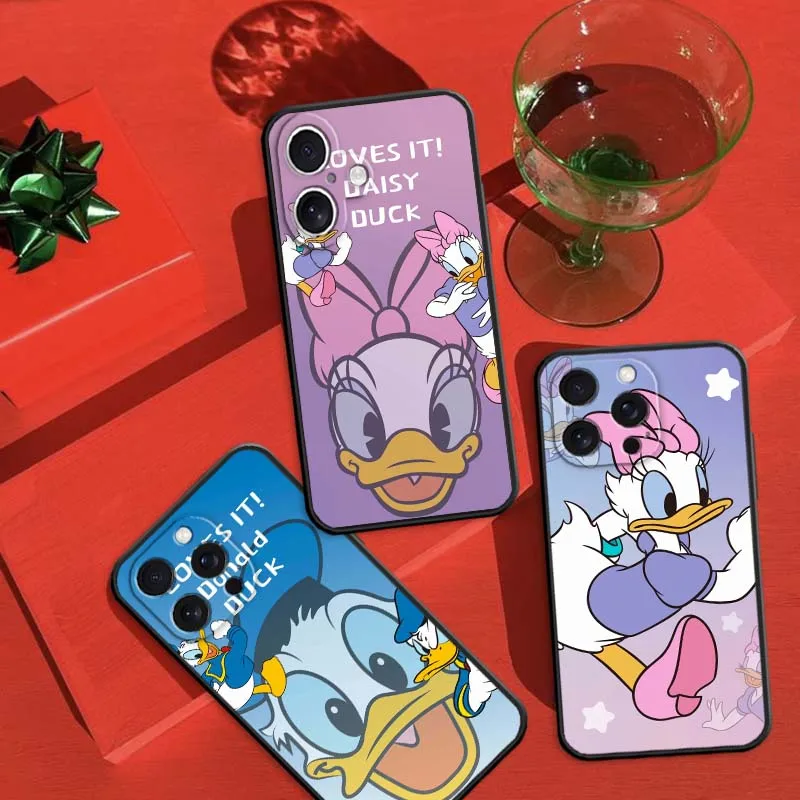 

Fashion Cute Donald Duck Creative Phone Case For Apple iPhone 16 16E 15 14 13 12 11 XS X Pro Max Plus Black Soft Silicone Cover