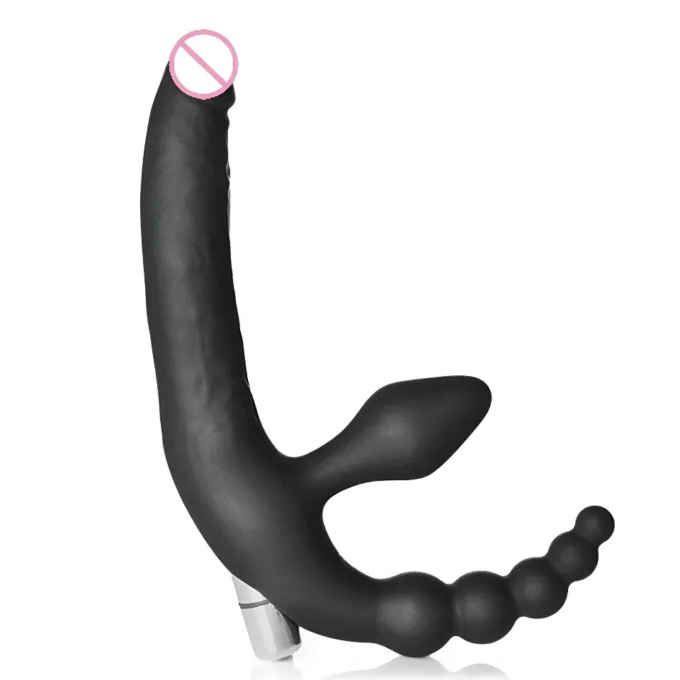 Lesbian Waterproof Adult Vibrating Bullet Butt Plug Massager Anal Plugs Three Heads Dildo Massager Strapless Strap Sex Toys