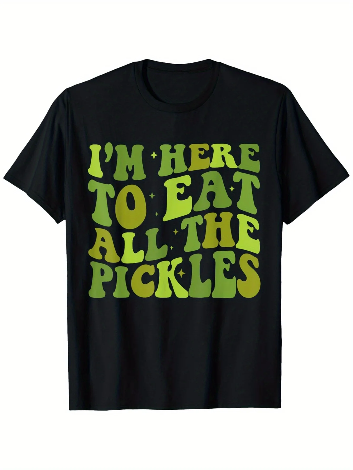 I'm Here to Eat All The Pickles Retro Groovy Pickle Lovers T-Shirt, Unisex Casual Comfort Fit, 100% Cotton, Black with Green