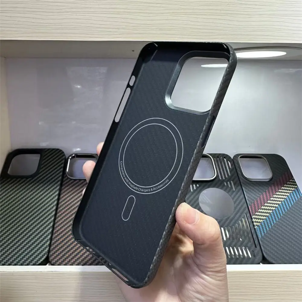 جراب أصلي من ألياف الكربون لـ iPhone ، غطاء خلفي MagSafe ، أراميد أصلي ، تيتانيوم حقيقي ، iPhone 15 Pro Max