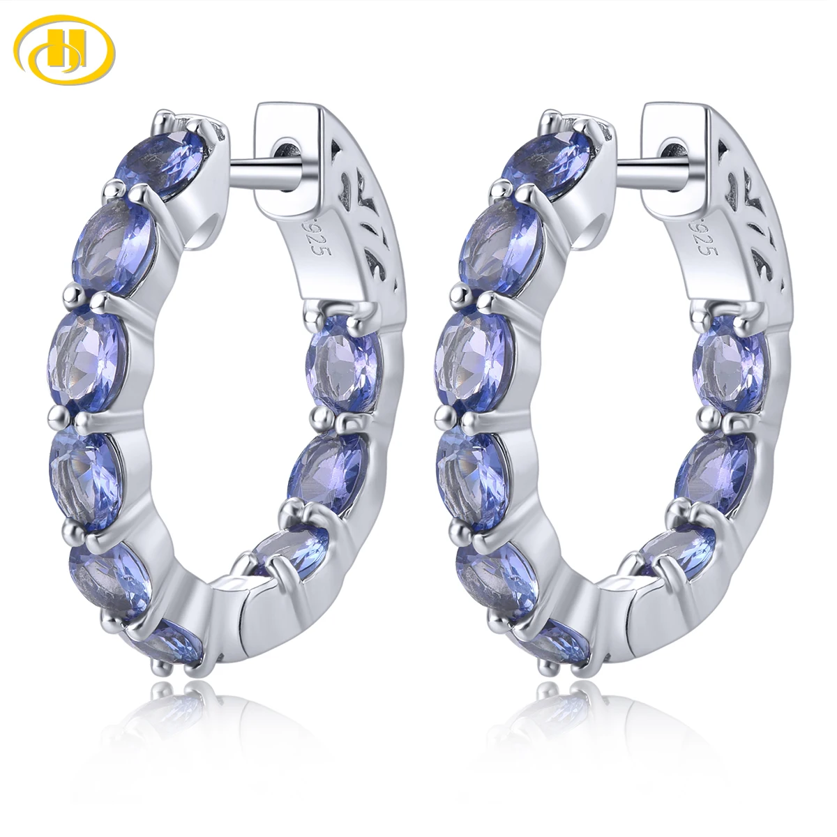 

Серьги-кольца из стерлингового серебра с натуральным танзанитом, 3,5 карата, натуральный драгоценный камень, классические изысканные ювелирные изделия, ювелирные изделия S925, подарки