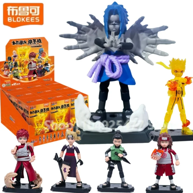 BLOKEES Naruto GV03Figura de acción Uzumaki Naruto Uchiha Sasuke Kakashi Sasuke Anime Figura juguete caja ciega juguete para regalo para niños