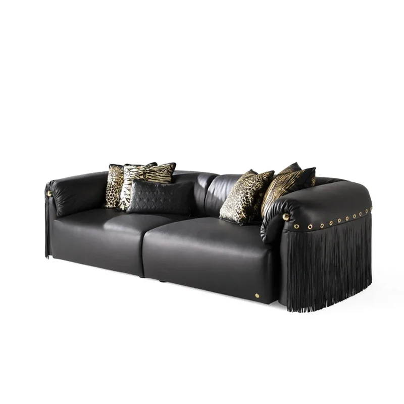 z Italian Light Luxury Leather Sofa, Sofa Set Furniture Villa Luxury Flat Floor Living Room