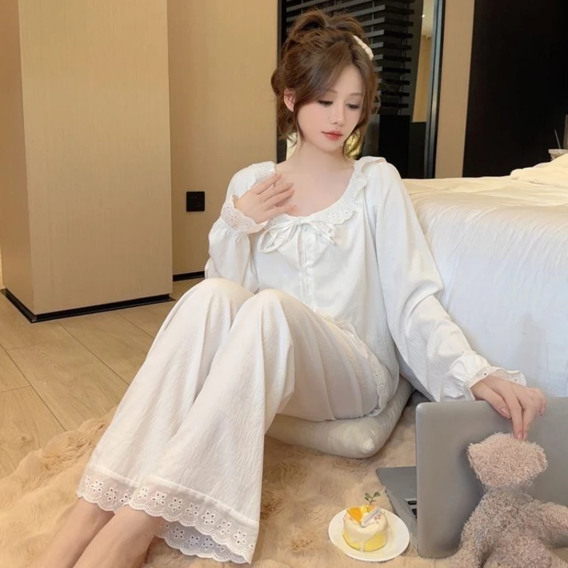 Pajamas Women's Spring Autumn New Long Sleeved Sleepwear Suit Cotton High Beauty Sweet Princess Palace Style Home Clothes Set