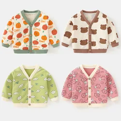 Spring Baby Boys Girls Knit Cardigans Cute Cartoon Kids Coat Infant Toddler Long-sleeve Sweater Jacket Plush Warm Baby Clothes