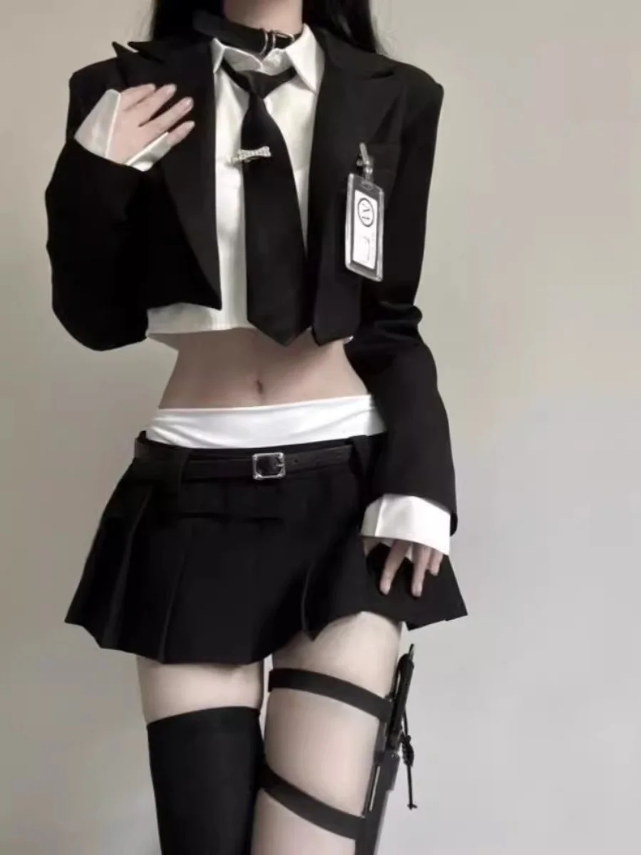 

Горячая девушка Pure Desire College Sle ort Blouse Костюм Весна Осень Новый комплект футболок в стиле пэчворк JK Юбка для женщин