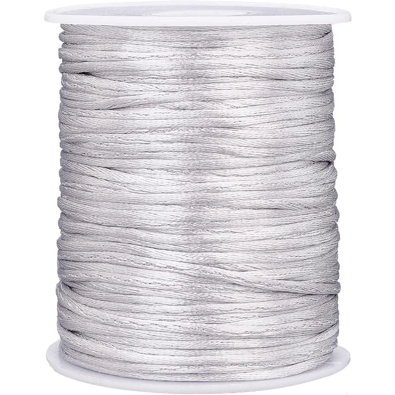 1Roll 106 Yards Rattail Satin Cord 2mm Silver Silk Crafts Cords Beading String for Necklace Macrame Friendship Bracelet Chinese